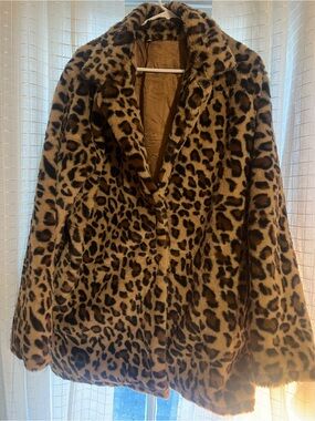 Leopard Print Faux Fur Coat - Brown